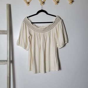 NWT ANA CREAM WITH BROWN OFF THE  SHOULDER BLOUSE SIZE XL 100% COTTON